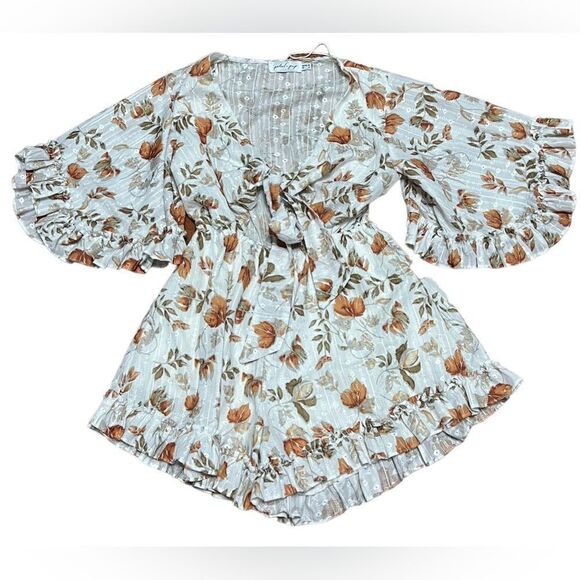 Petal + Pup Frilled White & Orange Romper - Picture 2 of 4